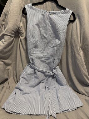 Anne Klein Classic Blue and White Striped Fit-and-Flare Dress